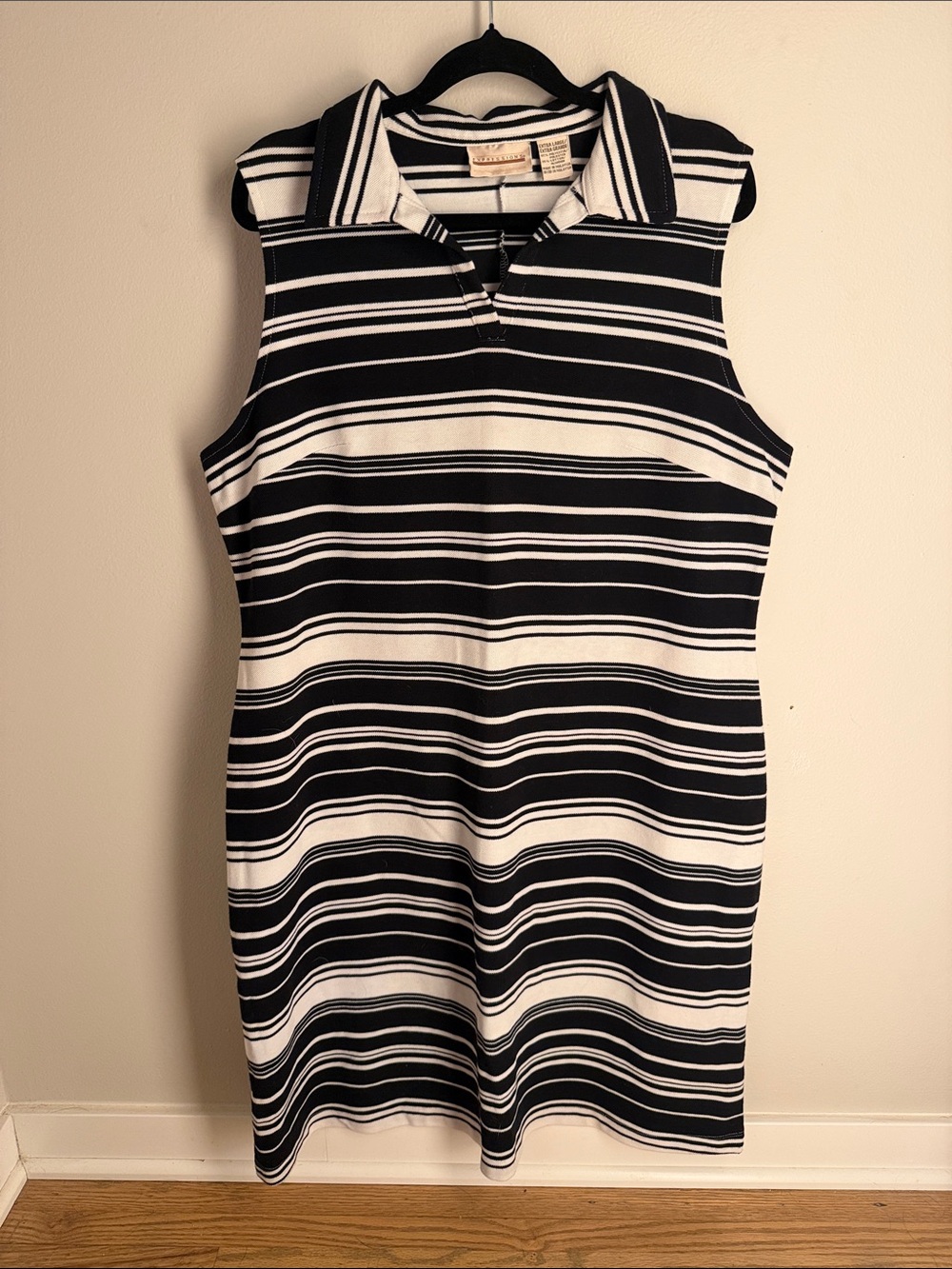 Expressions Black & White Striped Collared Midi Dress